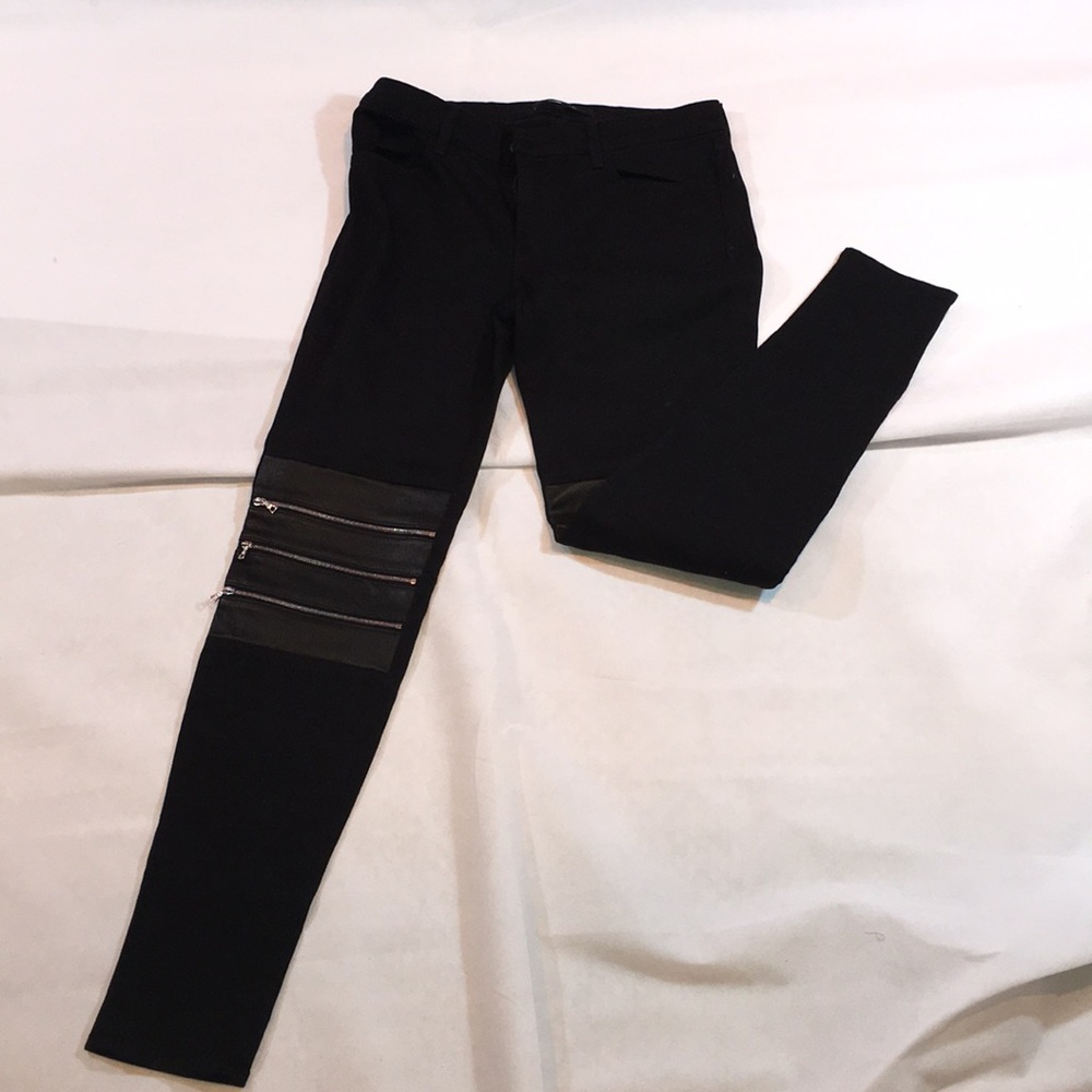 J Brand REAL LEATHER ZIP KNEE HIGH WAIST BLACK MOTO STYLE JEANS NWT